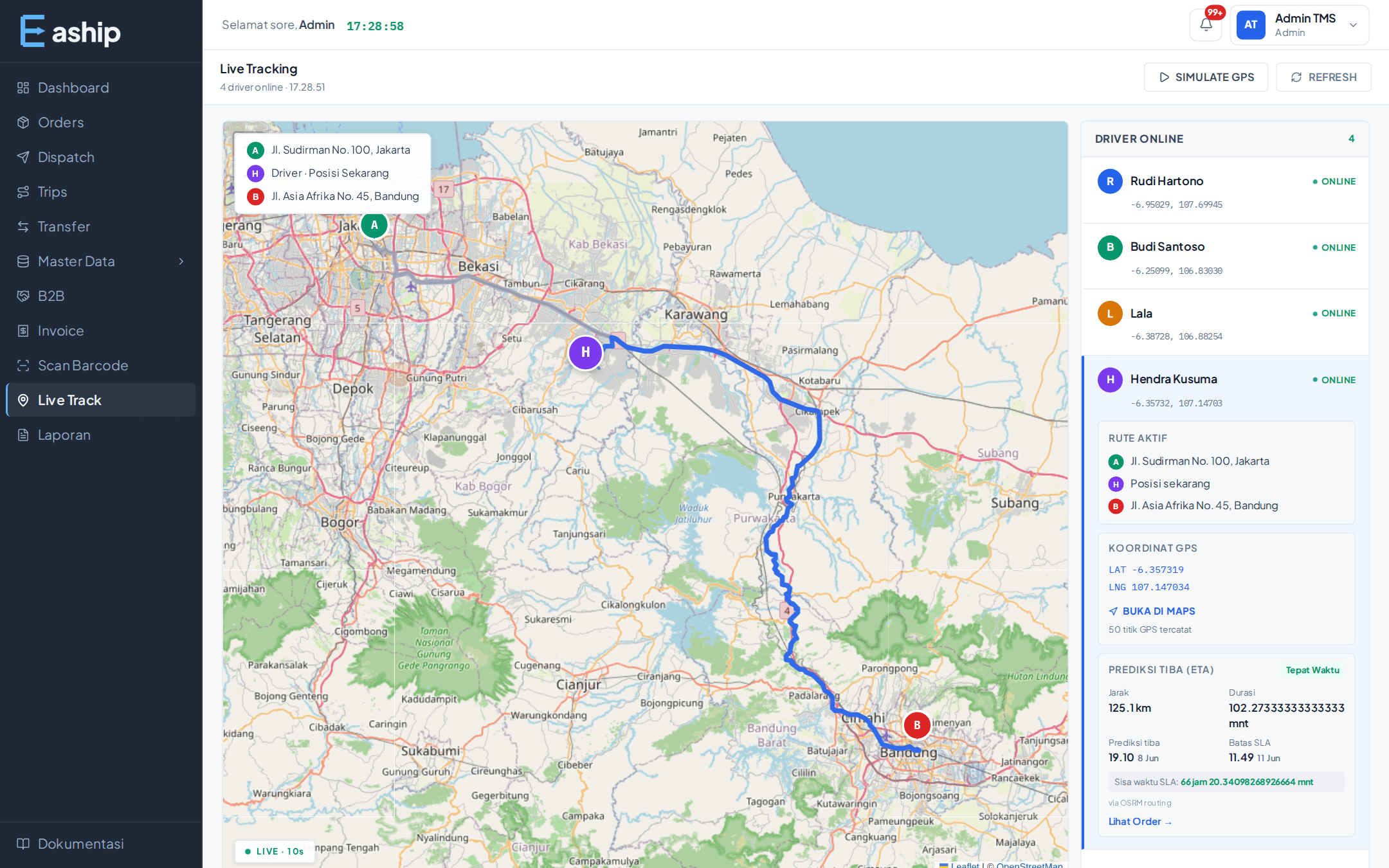 Live Tracking Eaship - peta GPS driver real-time